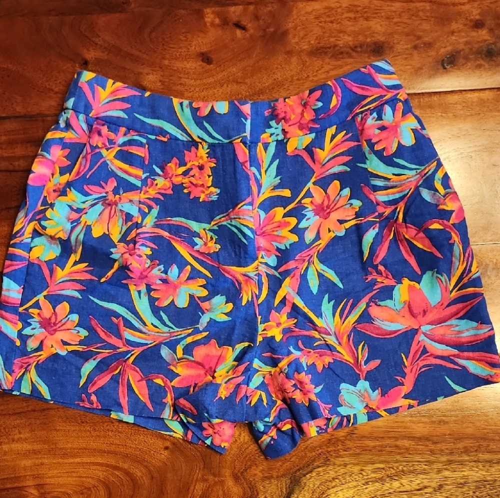 J. CREW Linen Blend Tropical Floral Shorts in Navy Multicolor W Pockets Sz 4 EUC - Picture 7 of 8